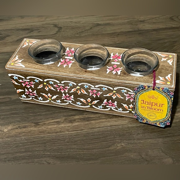 Jaipur in Bloom Wooden Handpainted Tealight Holder Floral - Picture 4 of 5